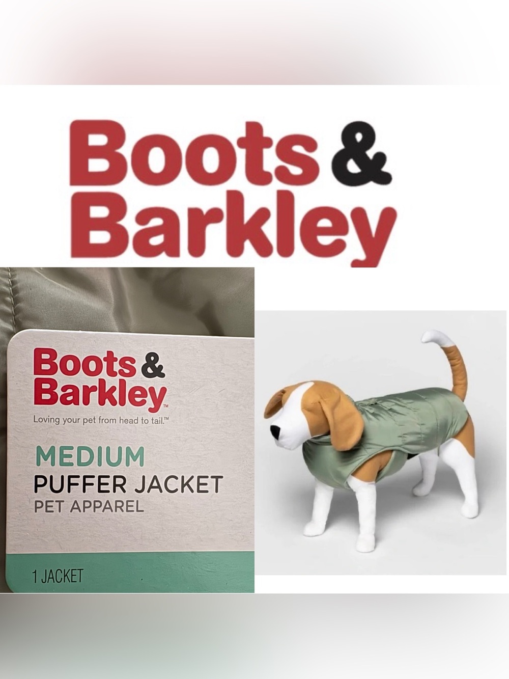 NWT Boots & Barkley Dog or Cat Puffer Jacket in Sage Green M Sealed New!